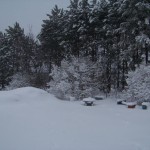 The mound of snow in the picture was much bigger, but thanks to warmer temperatures before the snow of March 23, 2011, about half of the pile had melted.